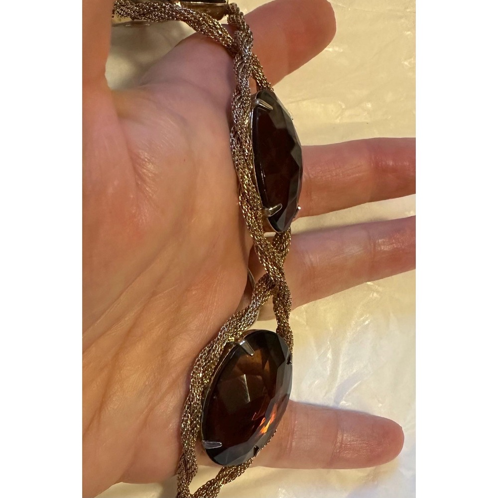 Hattie Carnegie Bracelet Gold Tone w/ large Purple Faceted Stones - Picture 6 of 7